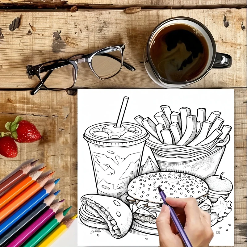 Fast Food Coloring Book for Ad - Food Snacks Coloring Book review and price